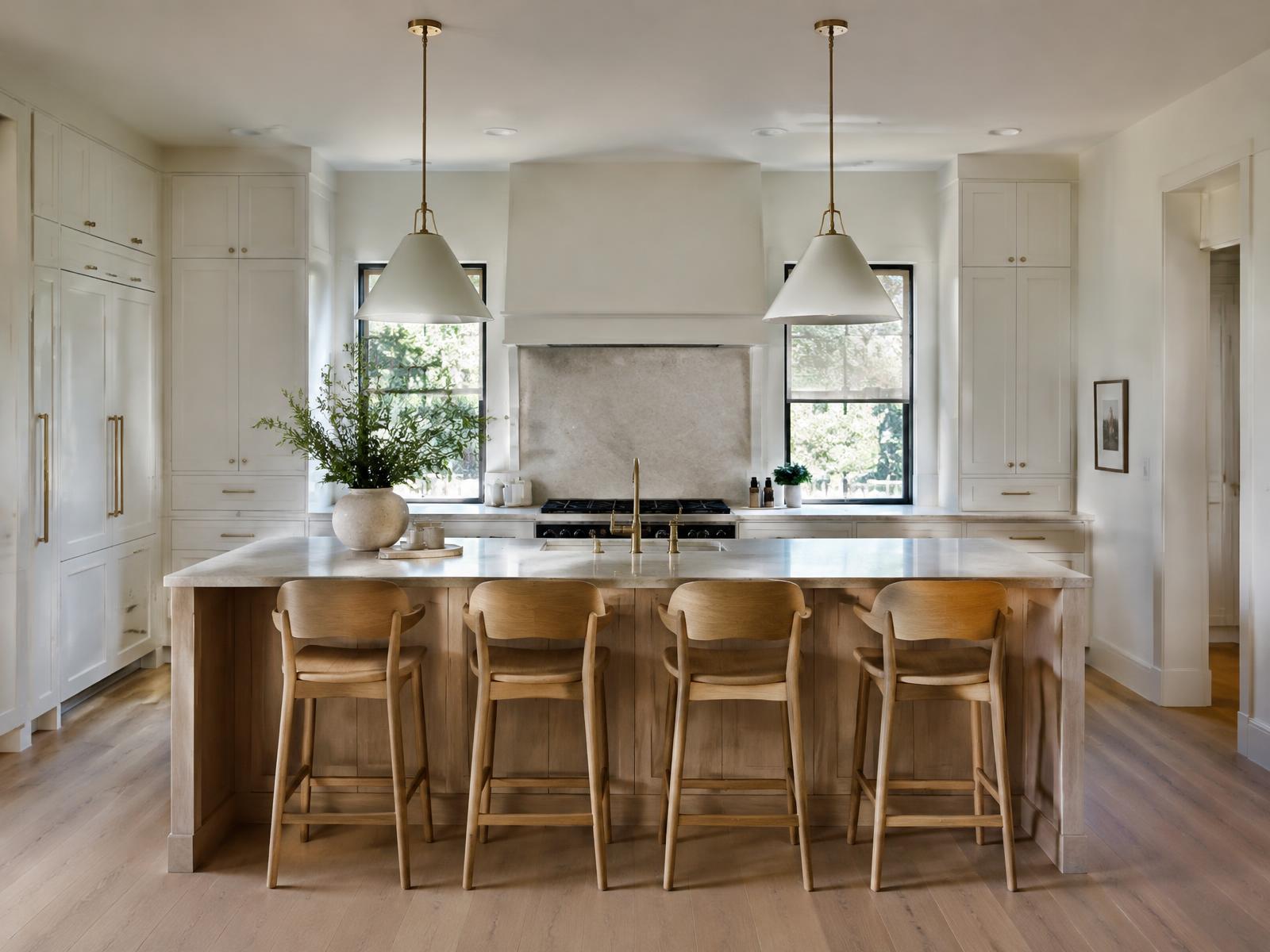 Kitchen with oak island and pendant lights